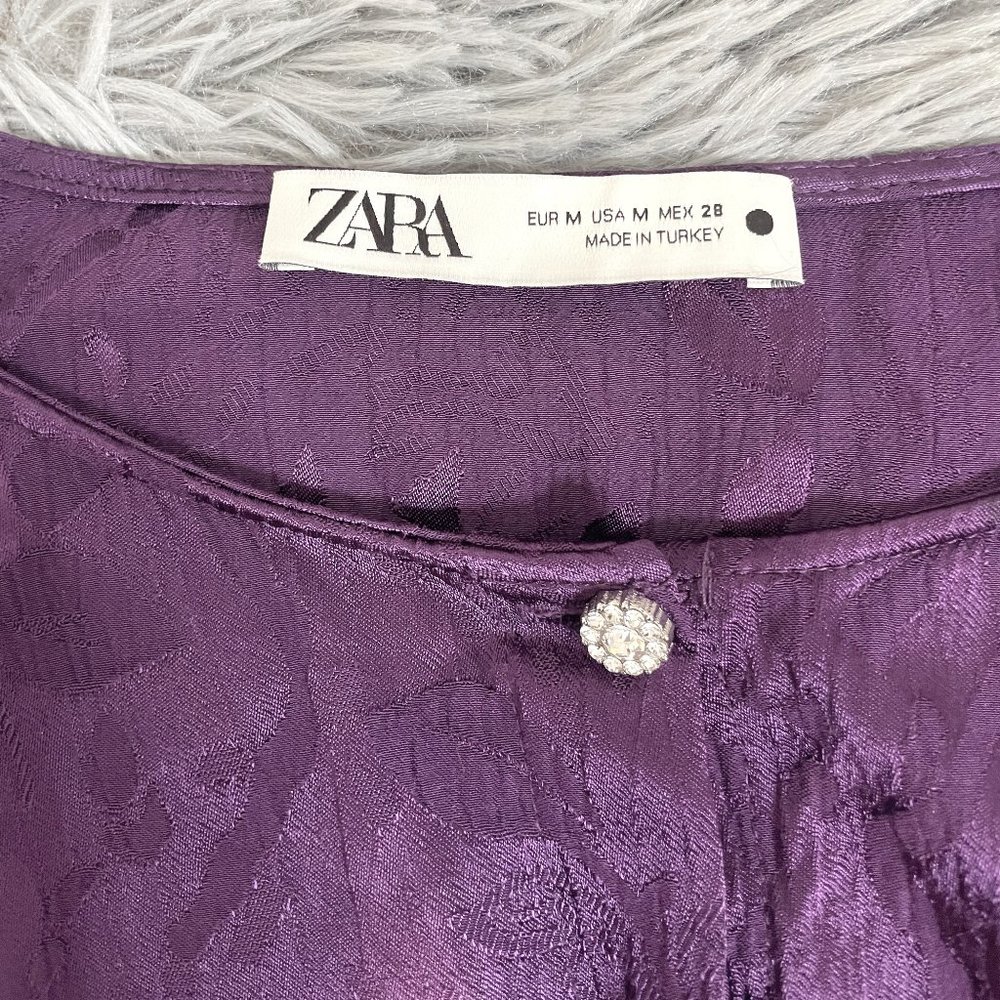 Zara Purple Silk Long Sleeve w/ Rhinestone Buttons